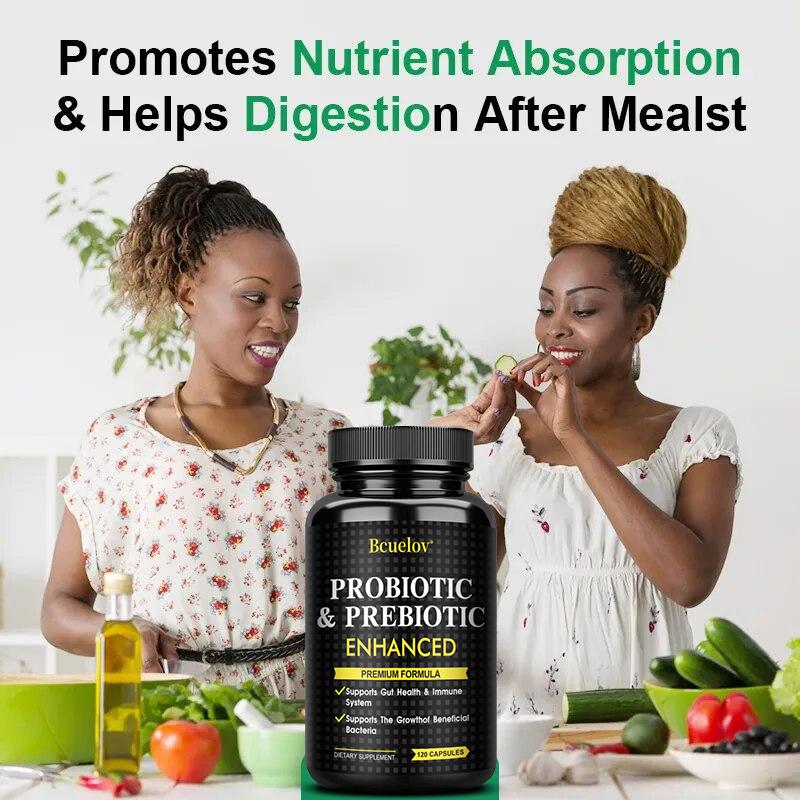 Bcuelov Enhanced Probiotics and Prebiotics Capsules with 440 million active bacteria to protect intestinal health and enhance immunity