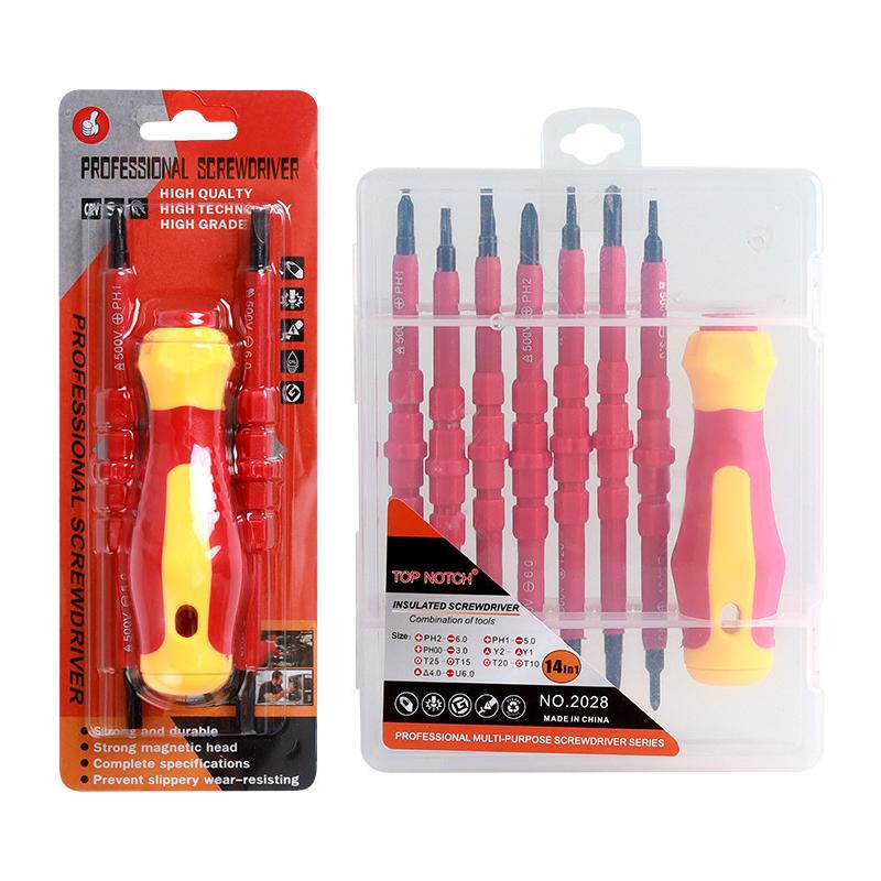 3/14 In 1 Isolierter Schraubendrehersatz Mehrzweckschraubendreher Elektriker Schlitz-Kreuzschlitz-Schraubendreher-Bit Werkzeugsatz Set Neu