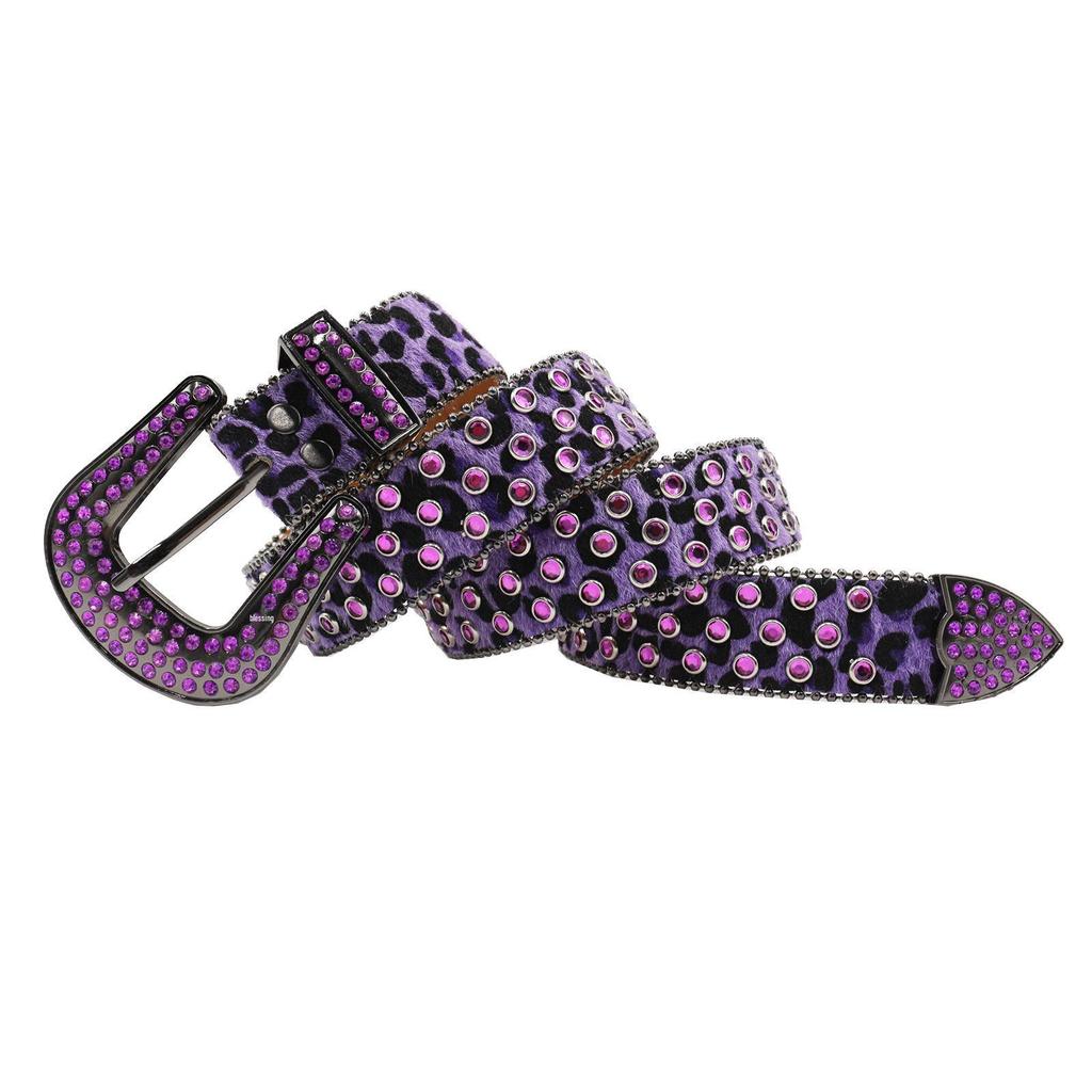 Leopard Print Rhinestone Leather Belt - Y2K Style for Women