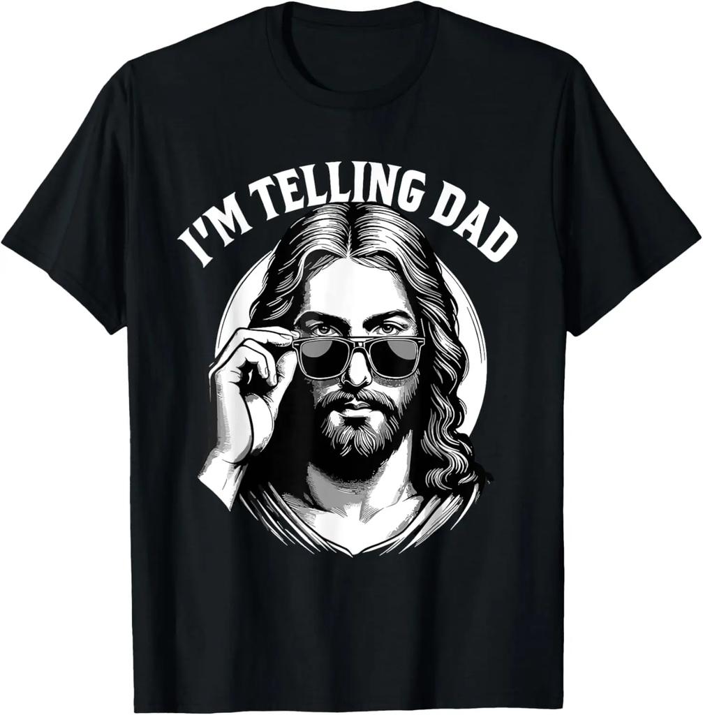 I Saw That Im Telling Dad Funny Religious Christian Jesus TShirt Graphic T Shirts Mens T Shirt Cotton Camiseta Hombre
