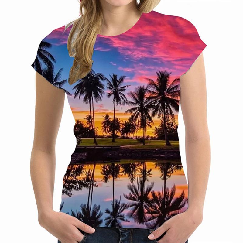Street Casual Short Sleeved Hawaiian 3D Printed Women's T-shirt