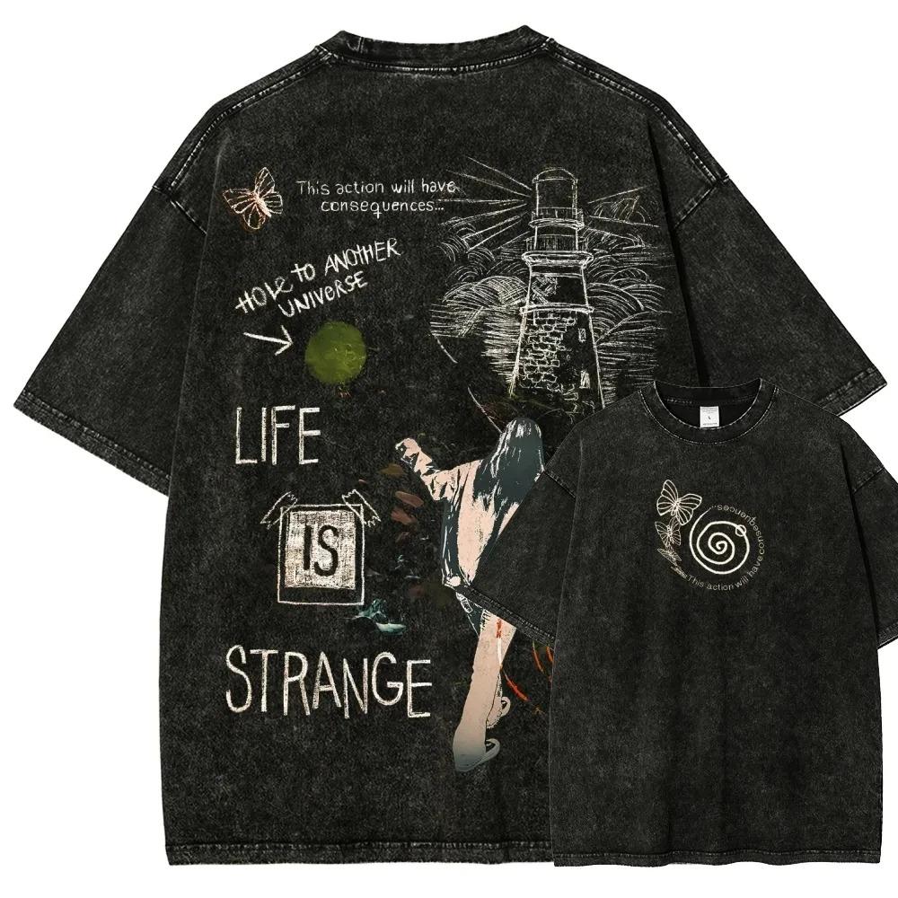 Série narativních adventur Life Is Strange Grafický potisk Periferie Tričko Pánské Dámské Vintage Praná Bavlna Oversized Trička