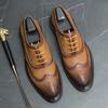 2024 Brogue Formal Shoes Men Dress Leather Shoes Fashion Men Lace Up Flats Shoes Genuine Retro Pointed Toe Oxford Male Footwear