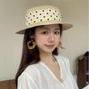 French Polka Dot Flat Top Straw Hat Women's Summer Seaside Vacation Beach Hat Sunshade Sunscreen Hemming Top Hat Sun Hat