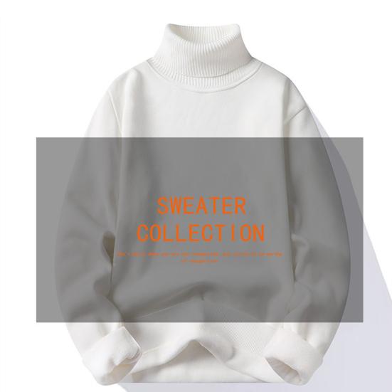 Autumn Winter Men Turtleneck Sweater Long Sleeve Solid Color Slim Fit Fleece Lining Thickened Knitting Tops Jumper