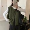 Retro Green Mid-length Sweater Vest Cardigan Women's Autumn and Winter Sleeveless Knitted Vest Outer Wear Clothes