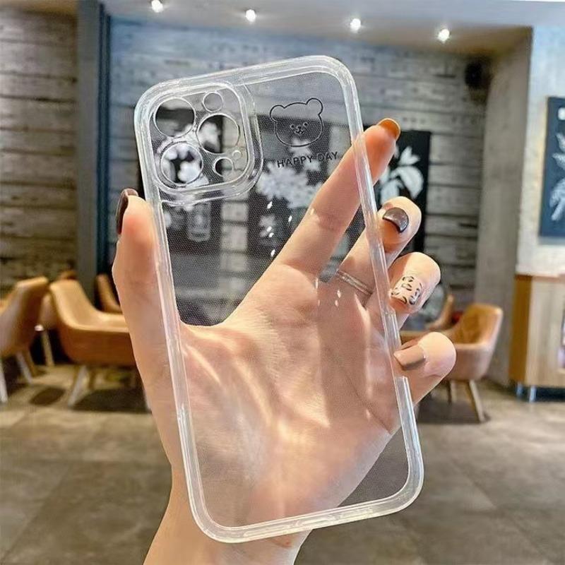 Minimalist Bear Smiley Face Transparent Full Coverage Anti Drop Phone Case For Apple Iphone