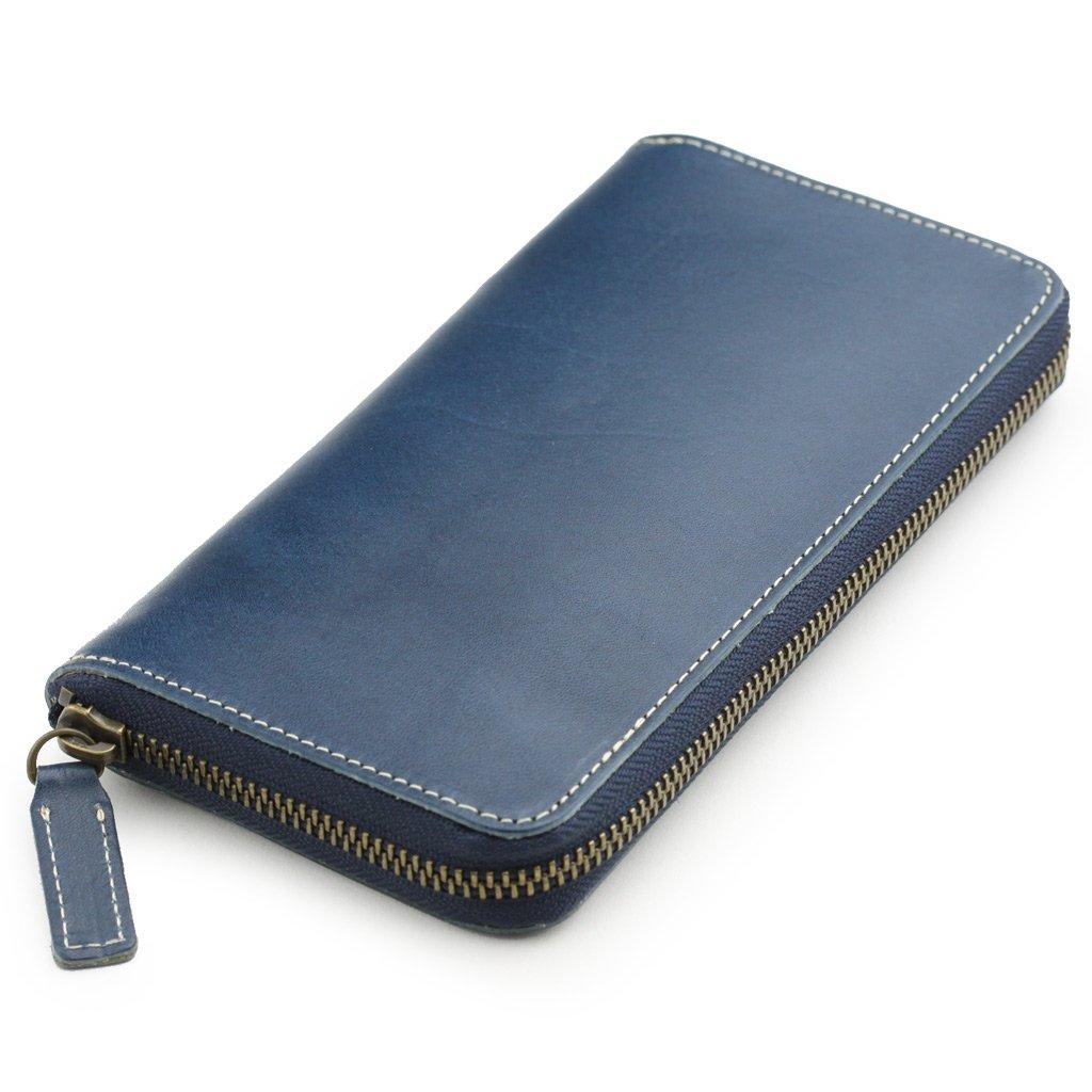 ABIES Round Zipper Long Made In Japan with Tochigi Leather and Genuine Cowhide Leather Wallet, Blue,