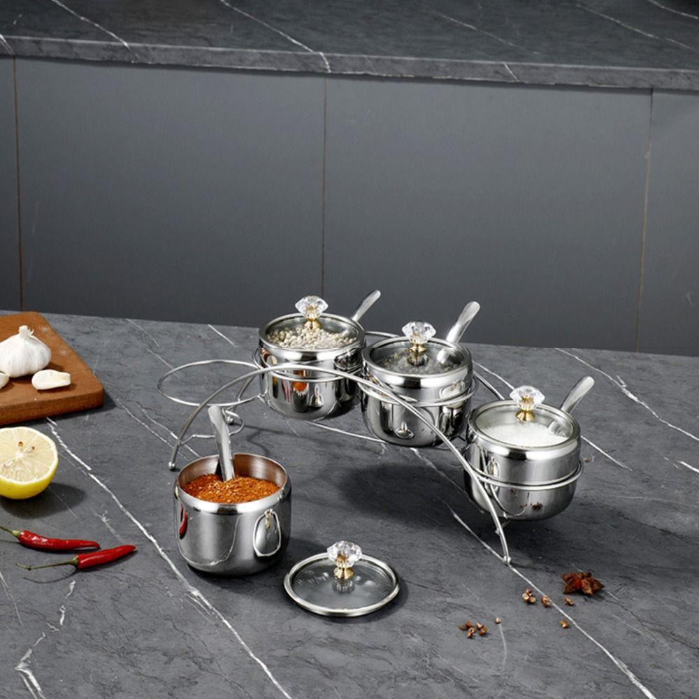 Stainless Steel Condiment Jar Set Light Luxury Spice Organizer Salt Storage Container Countertop