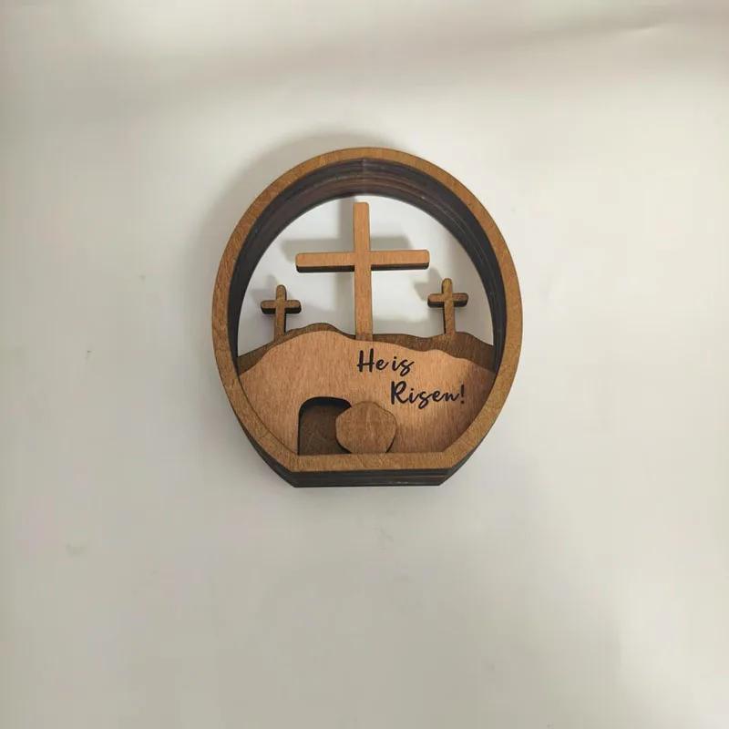 Jesus Empty Tomb Easter Tray Wooden Tomb Scene Tray Cross Sign Tiered Decorations Handcrafted Religious Nativity Catholic Sign