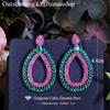 WWJ Trendy Black Golden Color Jewellery Inlay Zirconia Pear Shape Earrings