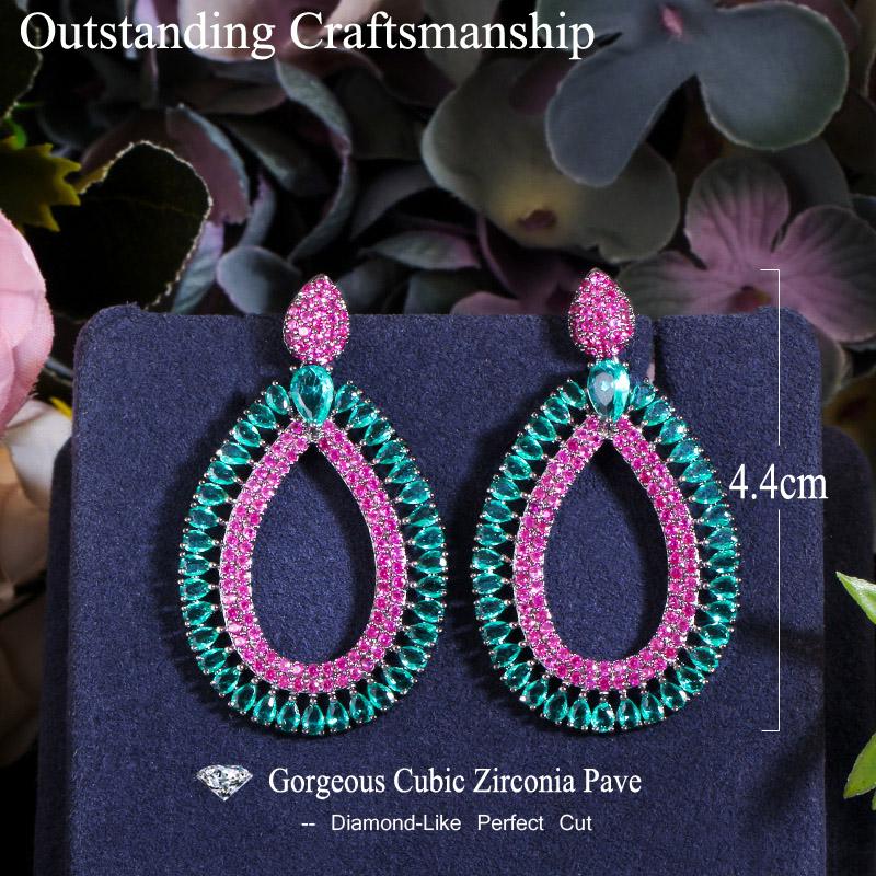 WWJ Trendy Black Golden Color Jewellery Inlay Zirconia Pear Shape Earrings