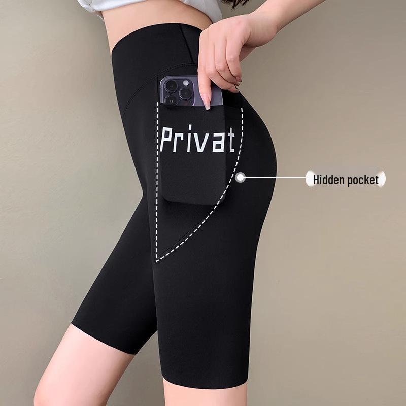 Women's High-Waisted Tummy-Control Shark Shorts with Pockets - Yoga, Sports, Anti-Exposure, Base Layer Safety, Summer Wear