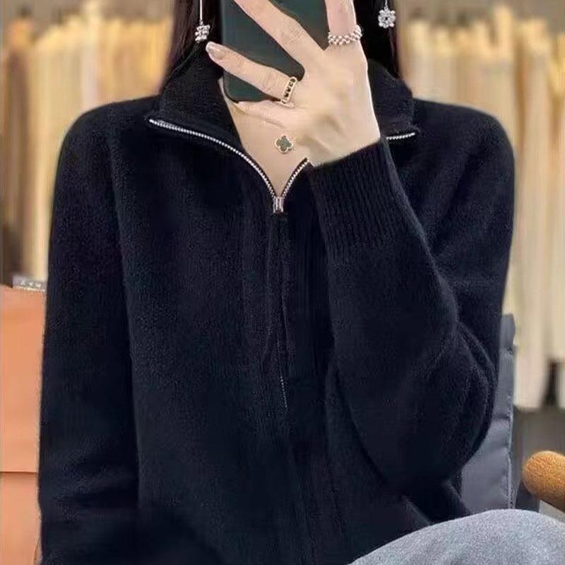 2024 Fall/Winter Lapel Double Zipper Knitwear: Soft, Skin-Friendly, Loose, Versatile, Slimming, Stylish Sweater