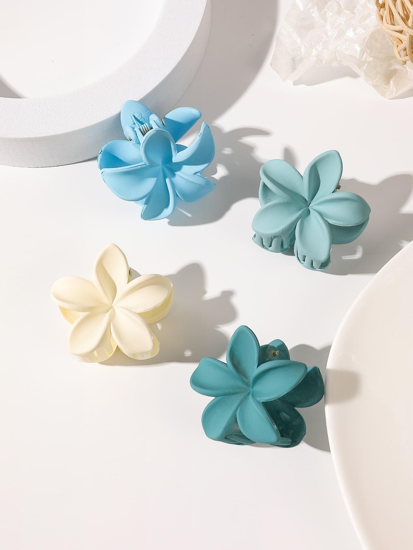 

4 шт. Маленькие разноцветные заколки-крабы для волос для женщин и девочек, матовые, в форме цветка-краба, для тонких волос. All yards