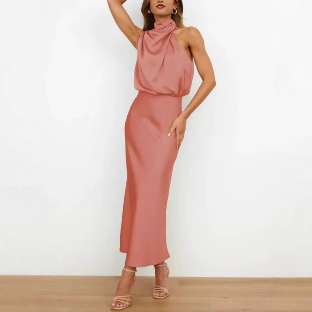 Spring and summer new high-end satin sleeveless dress fashionable and elegant temperament light evening dress