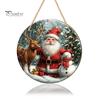 Rustic Christmas Wall Decor Wooden Round Hanging Sign, Santa Claus Highland Cow Winter Theme Farmhouse Ornament Door Decor, Holiday Welcome for Indoor