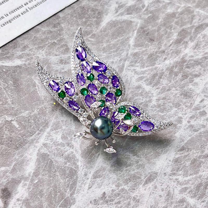 Exquisite DIY Diamond Butterfly Brooch with Zircon and Pearl Corsage Pin