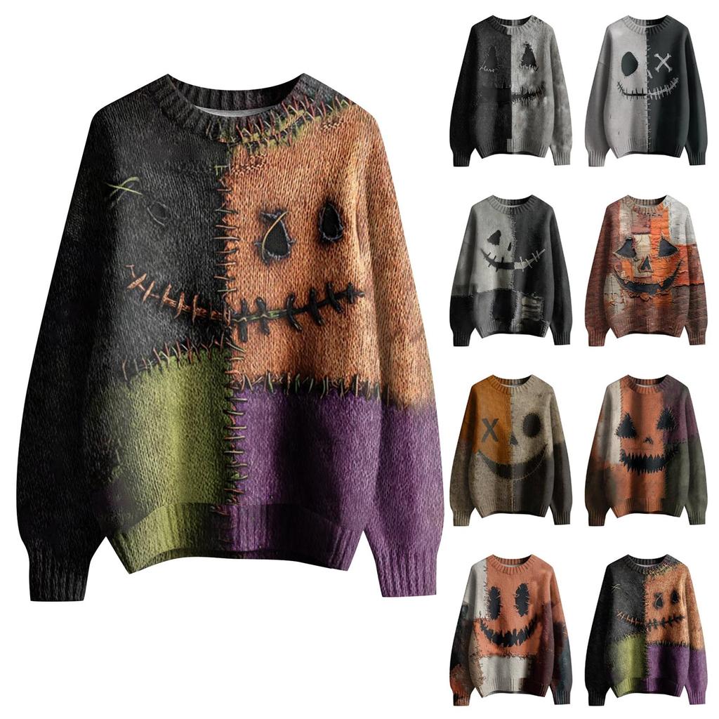 Swetry damskie z długim rękawem, pulowerowe, z okrągłym dekoltem, casualowe, urocze, dzianinowe, oversize