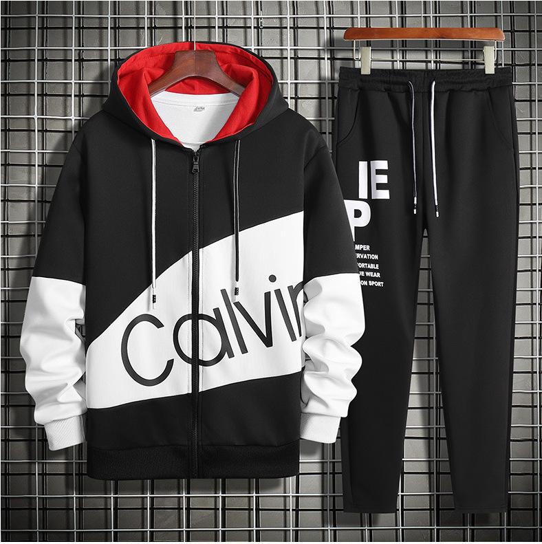 Men's 2025 Spring Korean Slim Fit Cardigan & Hoodie Sweatpants Set with Letter Accents