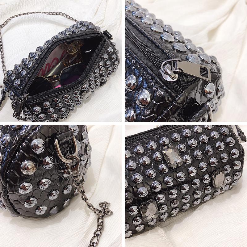 Punk Style Women Bag with Rivet Women Messenger Bags with Chain Shoulder Bag Female Cross Body Purse