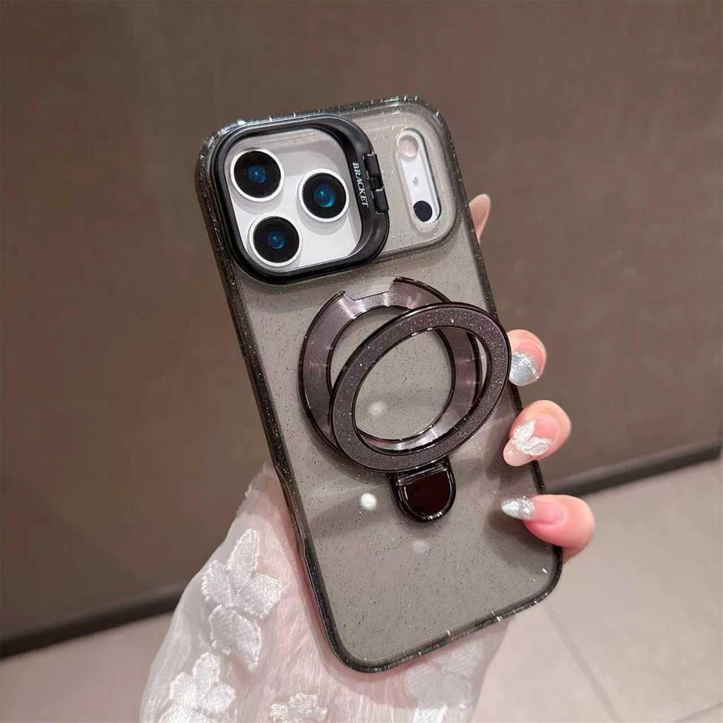 Compatible with Apple iPhone 17 Pro Max, Glitter Electroplated Stand Anti-Drop Phone Case, Bright Shadow Design.