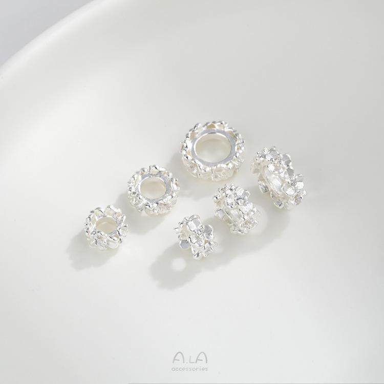 

925 Thick Silver Zircon Floral Spacer Bead Ring - Handmade Jewelry Stringing Accessory