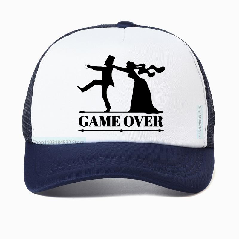 Game Over Bride Groom Bachelor Party Baseball Cap Casual Funny Men Summer Breathable Mesh Trucker Dad Hat Casquette