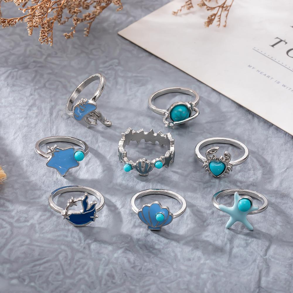 New Vintage Crab Jellyfish Starfish Scallop Marine Life 9 Piece Set Ring