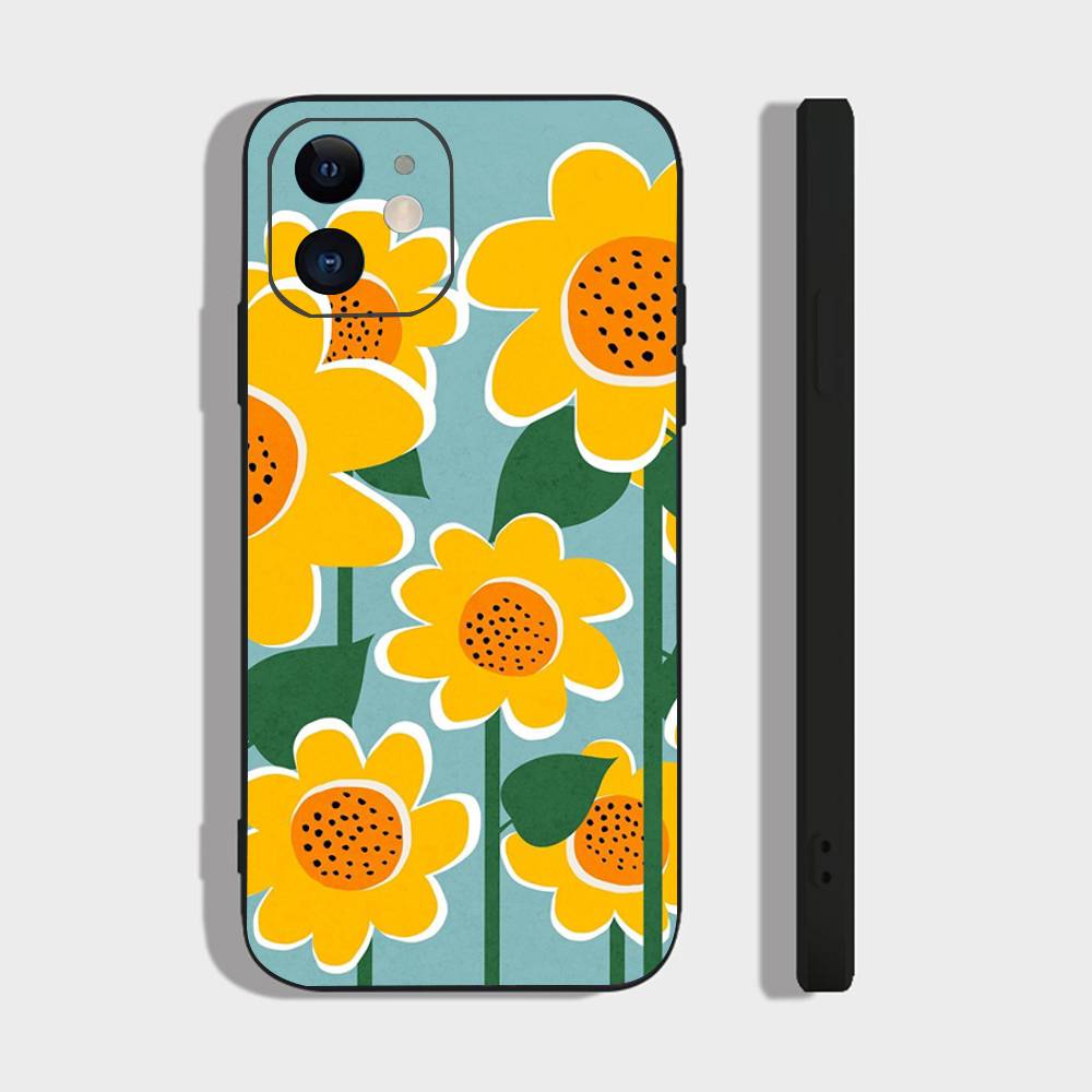 Sunflower Flower Sea Phone Case For IPhone 17 Air 16 15 14 13 Pro Max 11 12 Black Silicone Cover