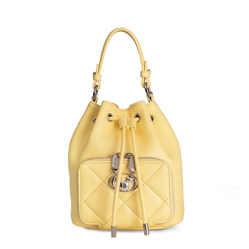 New Disney Synthetic Leather, Textile Mosaic Bucket Bag, One Shoulder Handbag Women's Yellow BMK-72631