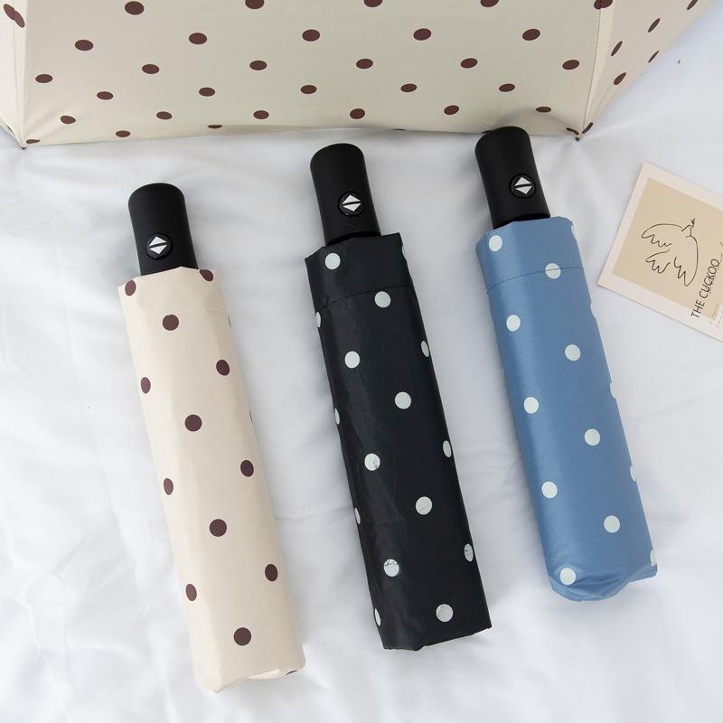 Fully automatic folding polka dot umbrella UV protection sun umbrella parasol vinyl simple weather and rain umbrella