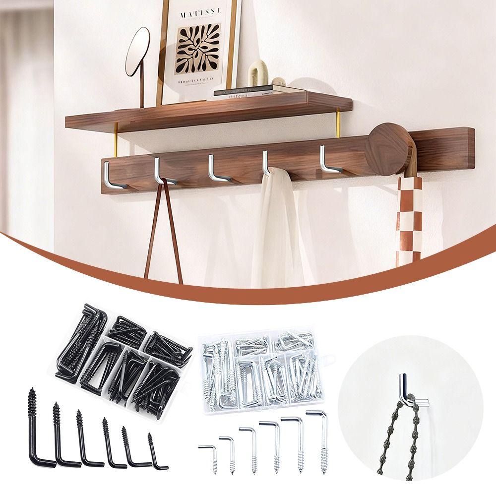 75pcs 7 Different Shapes Screw-in Hooks Stainless Steel Screw Hook  Home Improvement