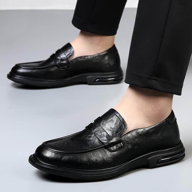 Genuine Leather Casual Men Shoes 2024 Autumn Business Trend Fashion Lace-Up Outdoor Men Sneakers Black Solid Color Sewing Shoes