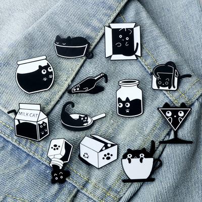 Cartoon Creative Black Cat Enamel Pins Cute Liquid Cat Series Brooches Emblem Clothes Accessories Jewelry Gifts for Kids Friends