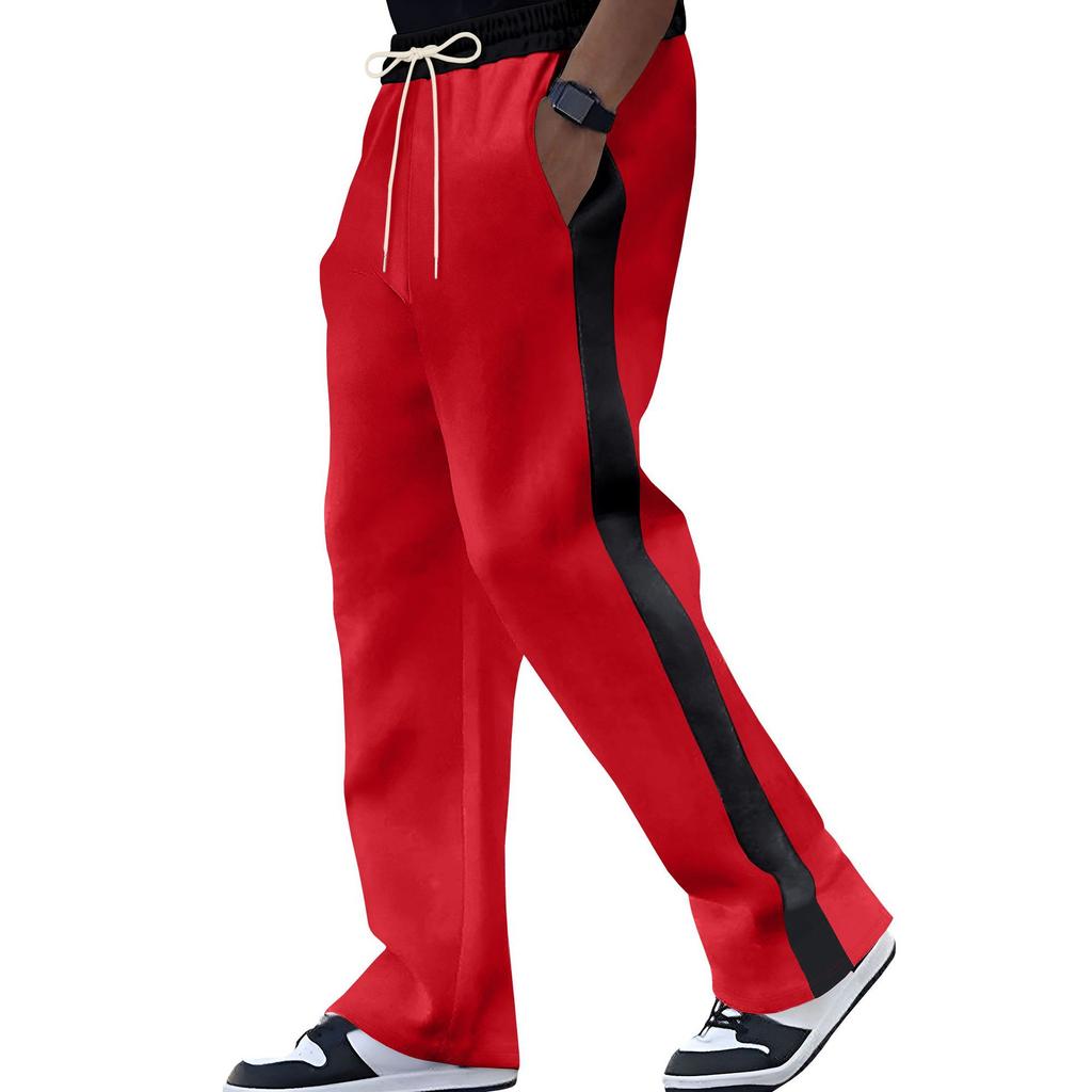 Spring and Autumn Men's Casual Pants Heavy Length Loose Contrast Color Spliced Sports Straight-Piece Pants