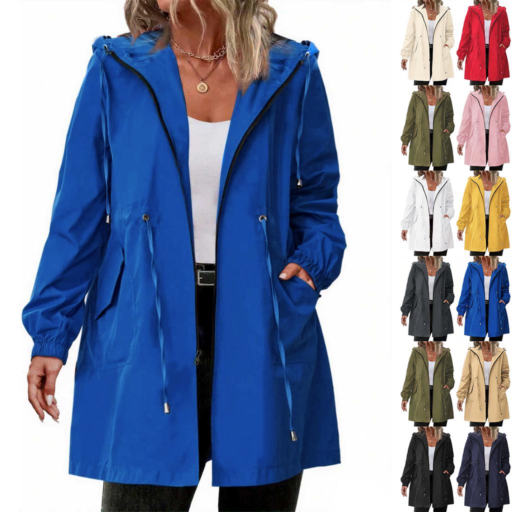 Womens Raincoats With Hood Lightweight Outdoor Hooded Windbreaker Trench Coat Jacket Plus Size