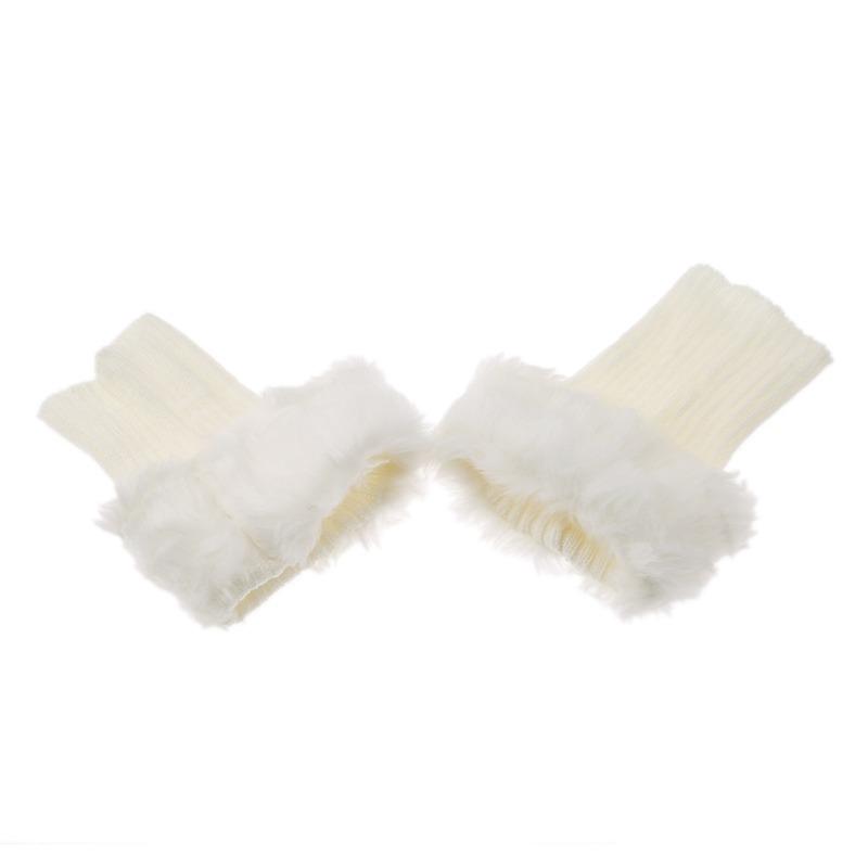 Womens Crochet Knit Fur Trim Leg Warmers Cuffs Toppers Boot Sock Winter Foot Socks