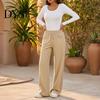 Lounge Wear Pants Women Wide Leg Pants, Drawstring Waist Loose Casual Adjustable Trousers Trousers, Solid Color Palazzo with Pockets