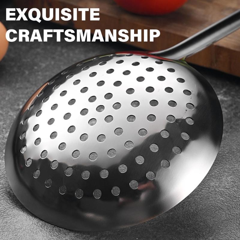 201Stainless Steel Strainer Ladle Large Mesh Skimmer with Wood Handle Oil Skimmer Spoon Suitable for Kitchen Use