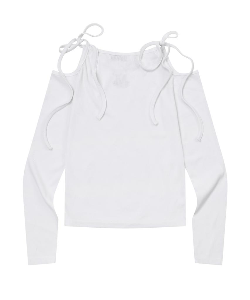 MUCENT Neckline Ribbon Off-Shoulder Tee (3 Colors)