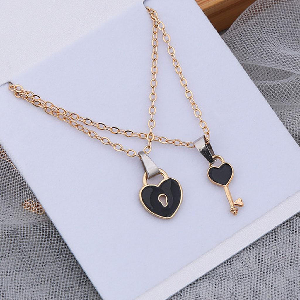 1 Pendant Necklaces, Romantic Heart Shaped Clavicle Lovers Women Daily Work Traveling Circumference 8.3-19.7_Black A