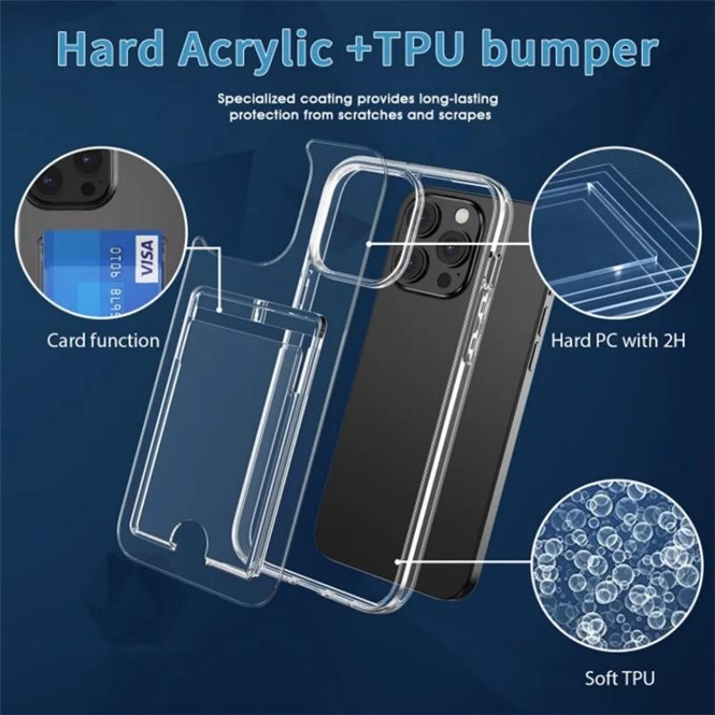 For iPhone 15 Pro Clear Phone Case with 2Pcs Screen Film WANLONFENG CK1 Series Card Holder Cover (Big Lens Hole)
