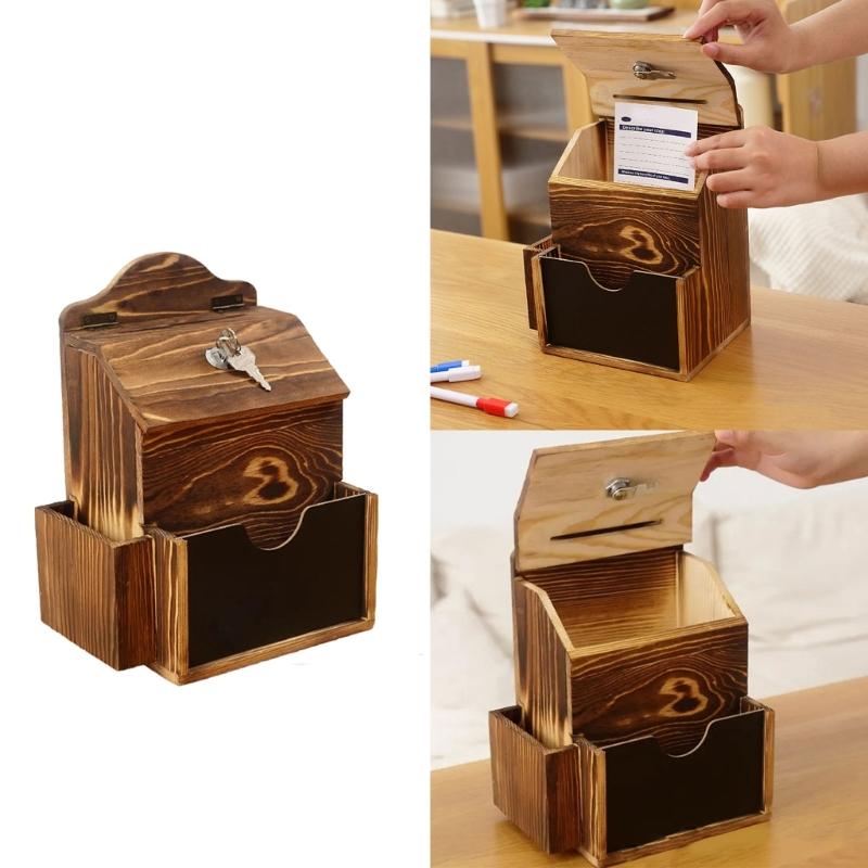 Handcrafted Wooden Feedback Box Featuring Lockable Slot Removable Writing And Storage Compartment For Office Decoration