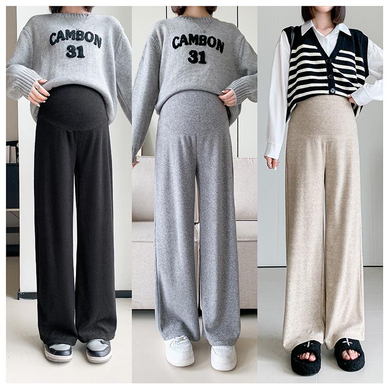 Autumn/Winter Maternity Wide-Leg Cashmere Pants: High Waist, Slimming, Straight Leg