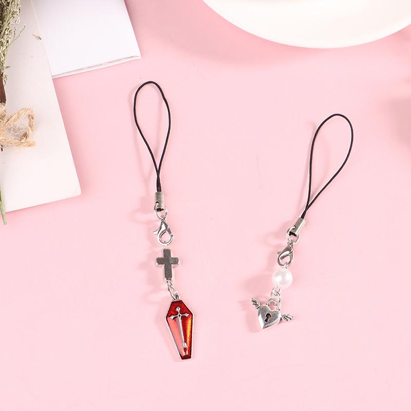Trendy Mobile Phone Chain Women Sweet Cool Heart Cross Pendant Phone Strap Lanyard Keychain