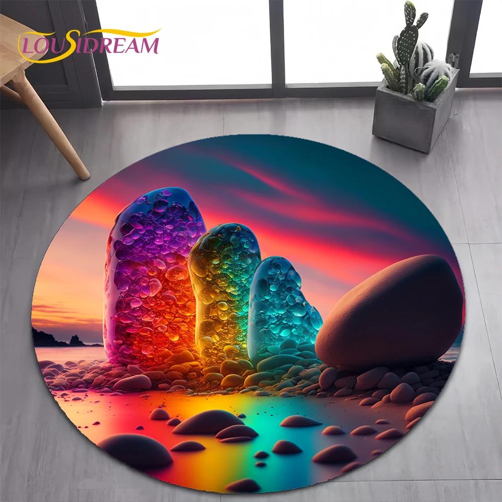 2025 New Style Colorful Pebble Rainbow Road Beach Stone Round Carpet Rug for Bedroom Living Room Decoration,pet Decor Floor Mat