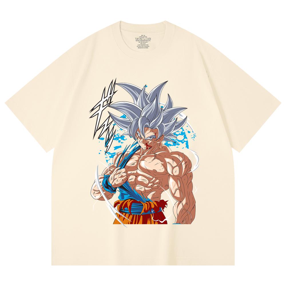 

230 г/м² 100% хлопок Dragon Ball V47 Goku Ultra Instinct Принт Унисекс Тяжелая хлопковая футболка XS абрикосовый