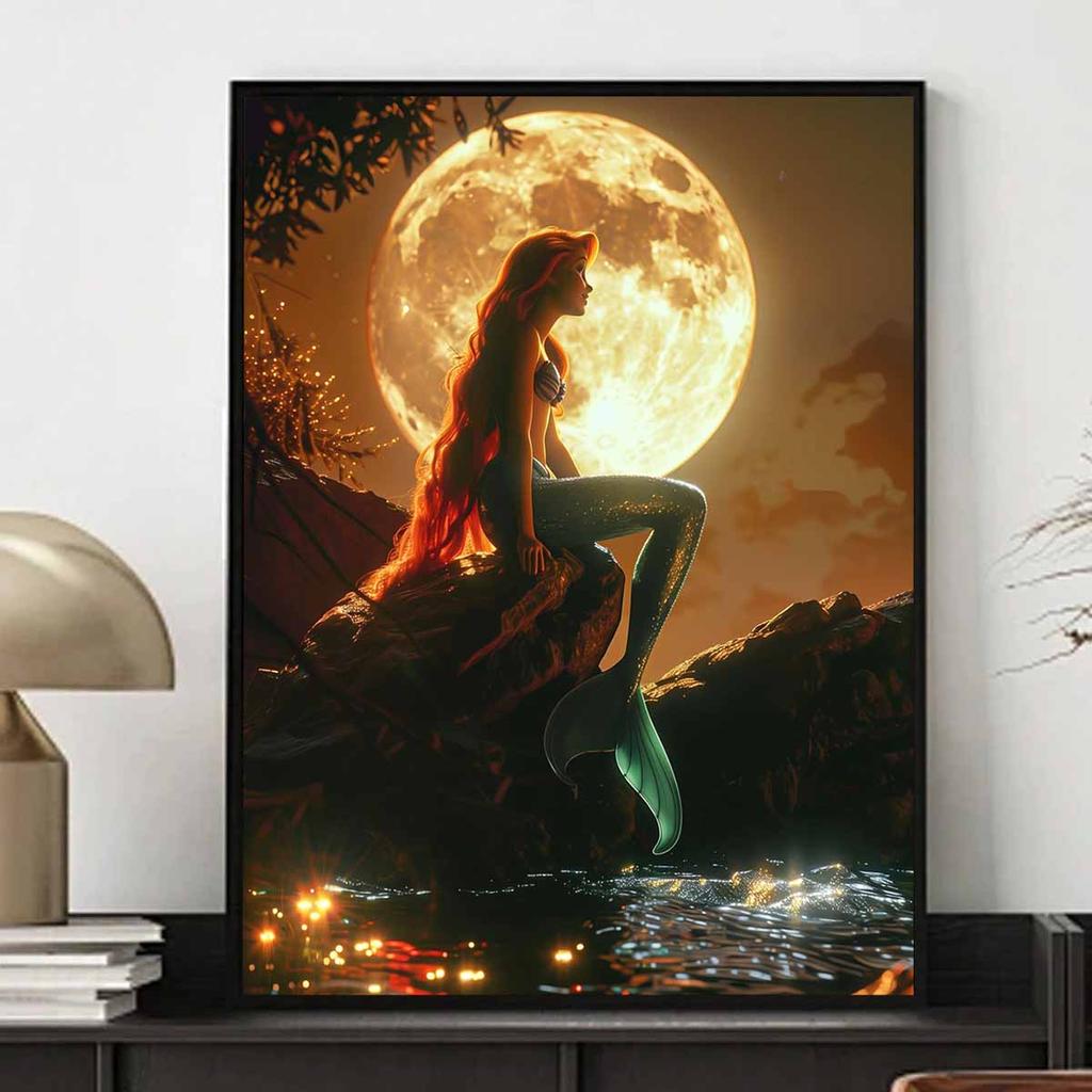 5D DIY Diamond Art Painting Kits for Adults, The Mermaid Under The Moonlight Full Round Crystal Diamond Kits for Beginner for Home Wall Decorate