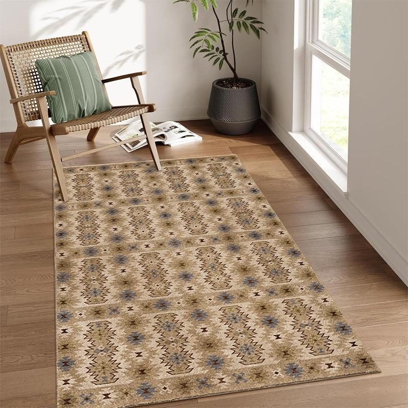 Retro Bedruckter Wohnzimmerteppich Geometrisches Muster Heim Sofa Couchtischmatte Schlafzimmer Dick und Pflegeleicht Bodenmatte